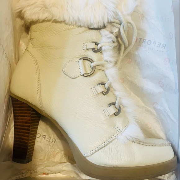 Report Vanilla Leather Faux Fur Cuff, Heeled Boots Sz. 8.5 - Picture 6 of 16
